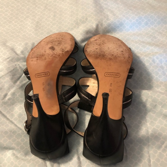 First Pic Copy Never Wore When Bought Coach Sandals Black Leather 3” heels - Picture 7 of 9